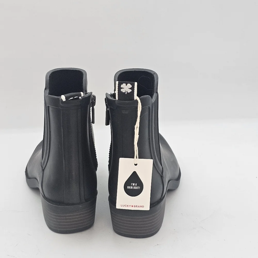 Lucky Brand Basel Black Rain Boots Size 8 Waterproof Chelsea Booties